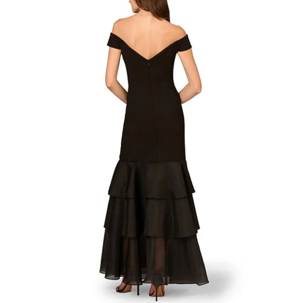 Aidan Mattox Women's Black Bonded Crepe Off The Shoulder Mermaid Gown Size 16 - Picture 2 of 12